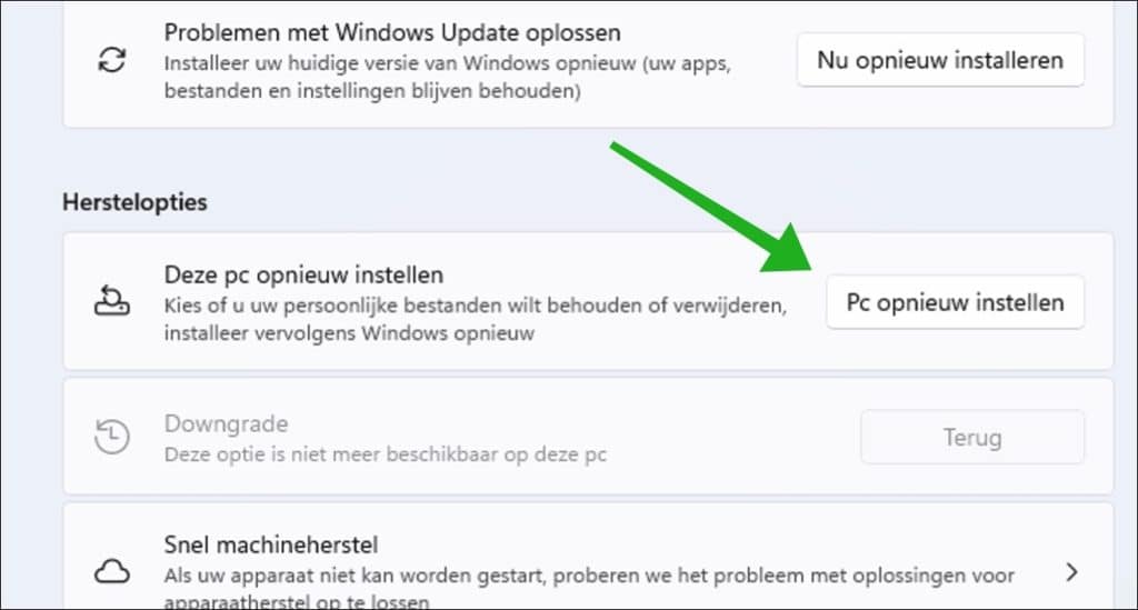 PC opnieuw instellen
