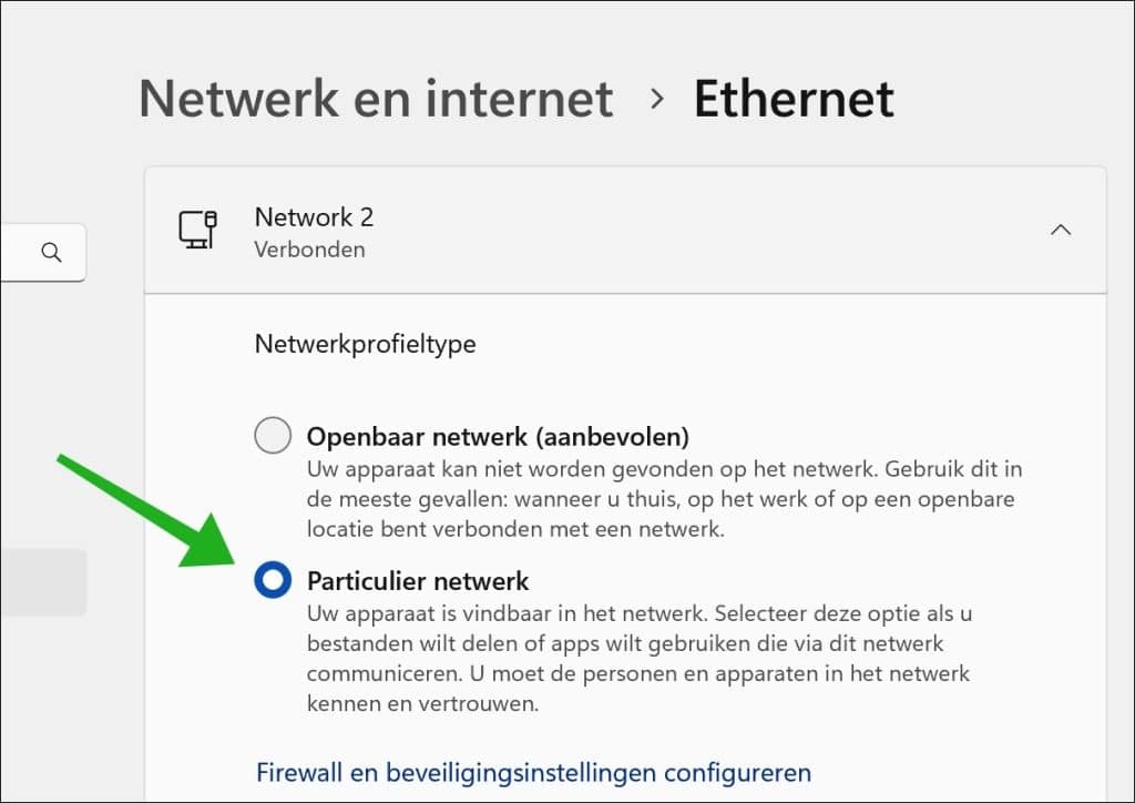 Particulier netwerk instellen