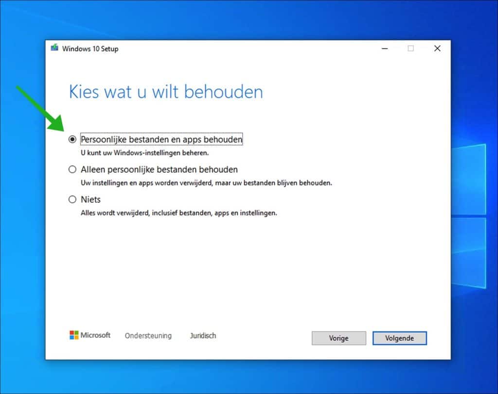 Persoonlijke bestanden en apps behouden