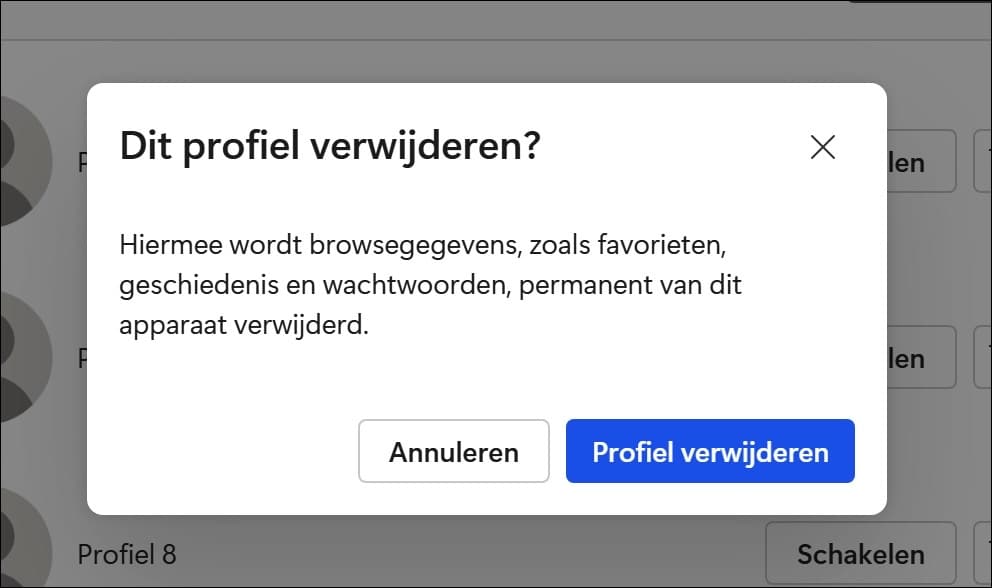 Profiel verwijderen uit Edge browser