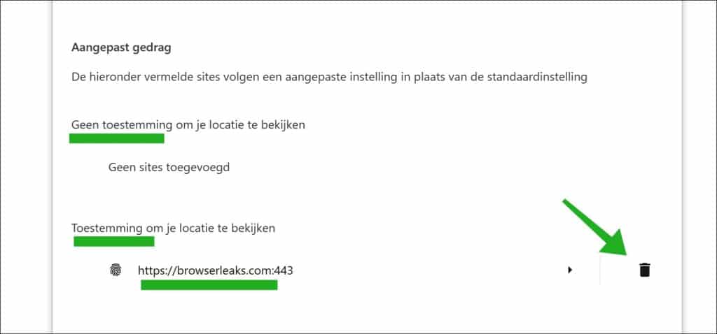 Toestemming om locatieservices te gebruiken per website intrekken