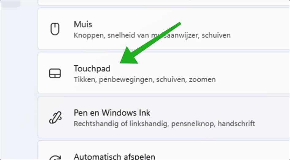 Touchpad instellingen
