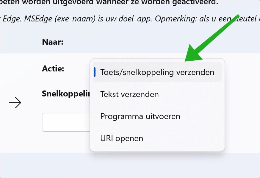 actie selecteren