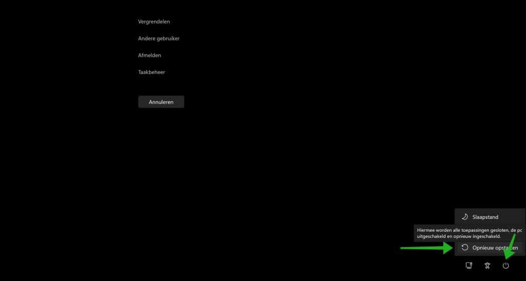 opnieuw opstarten via ctrl alt del