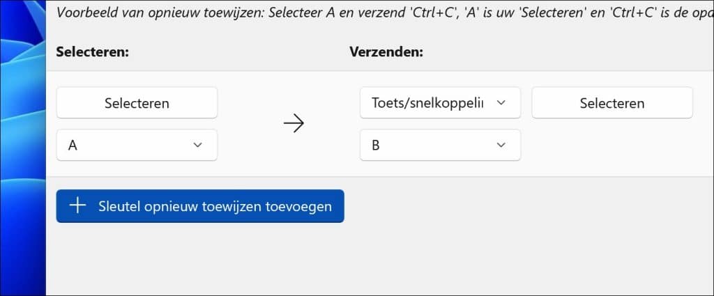 selecteren en verzenden toets
