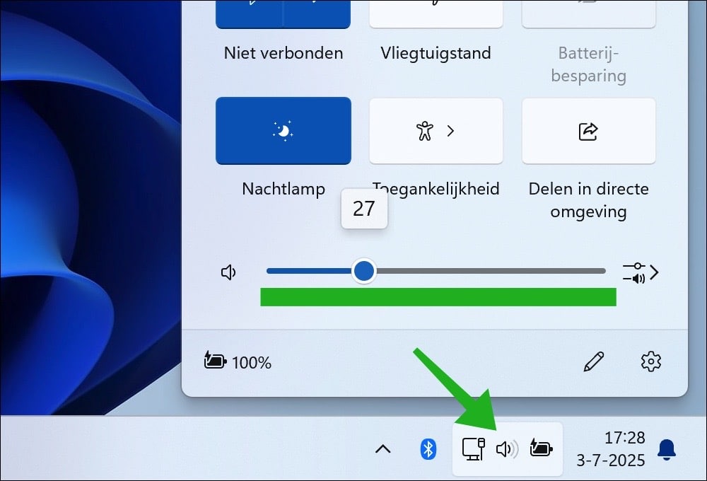 volume wijzigen via de taakbalk