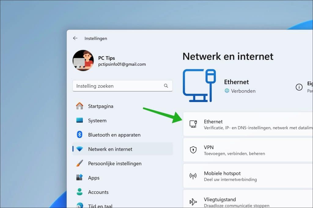 Actieve verbinding selecteren
