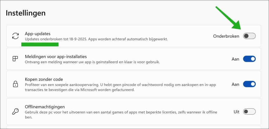 App updates onderbreken