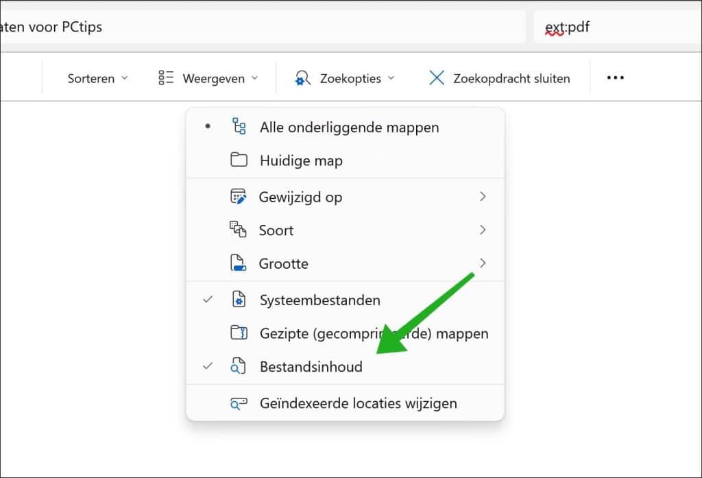 Bestandsinhoud inschakelen