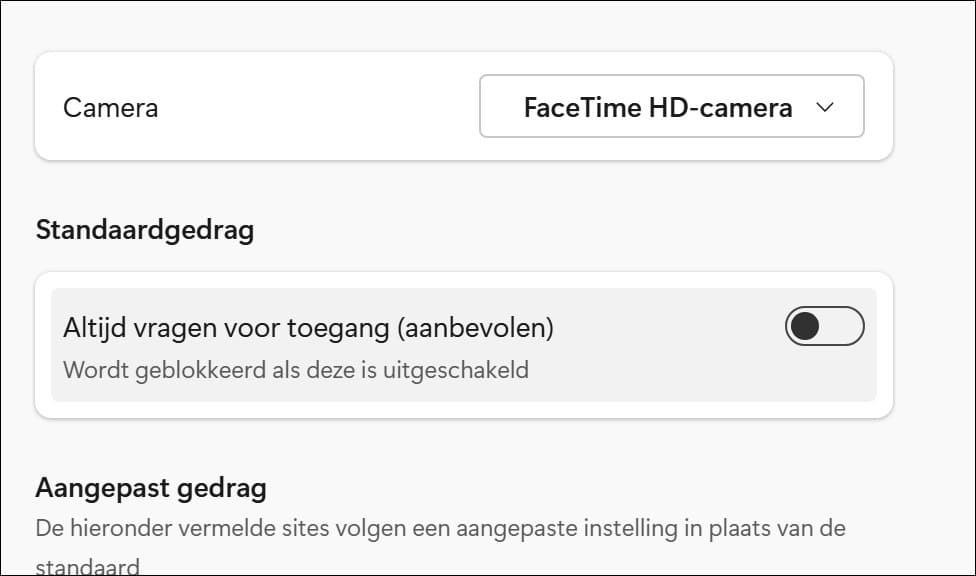 Camera Altijd vragen voor toegang uitschakelen