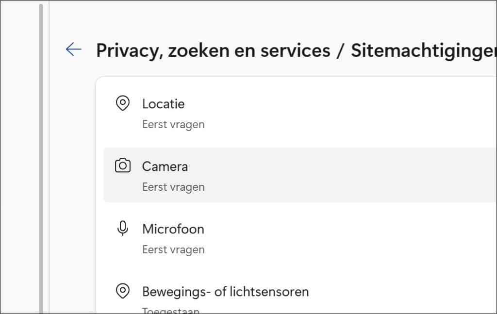 Camera machtigingen