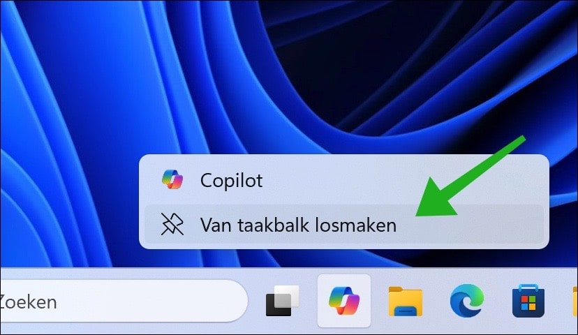 Copilot van taakbalk losmaken