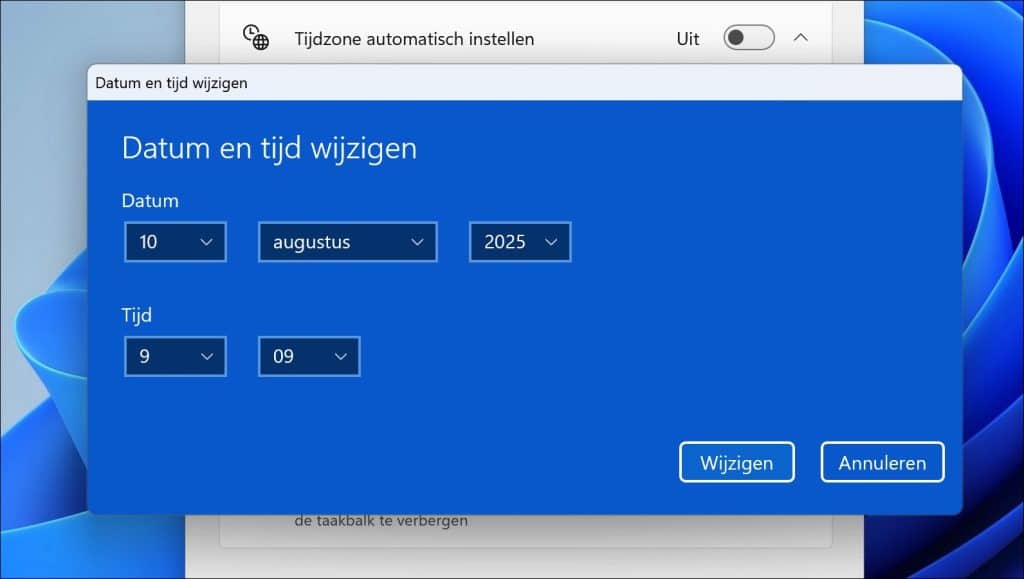 Datum en tijd handmatig aanpassen