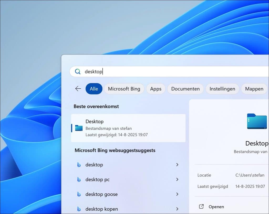 Desktop map openen