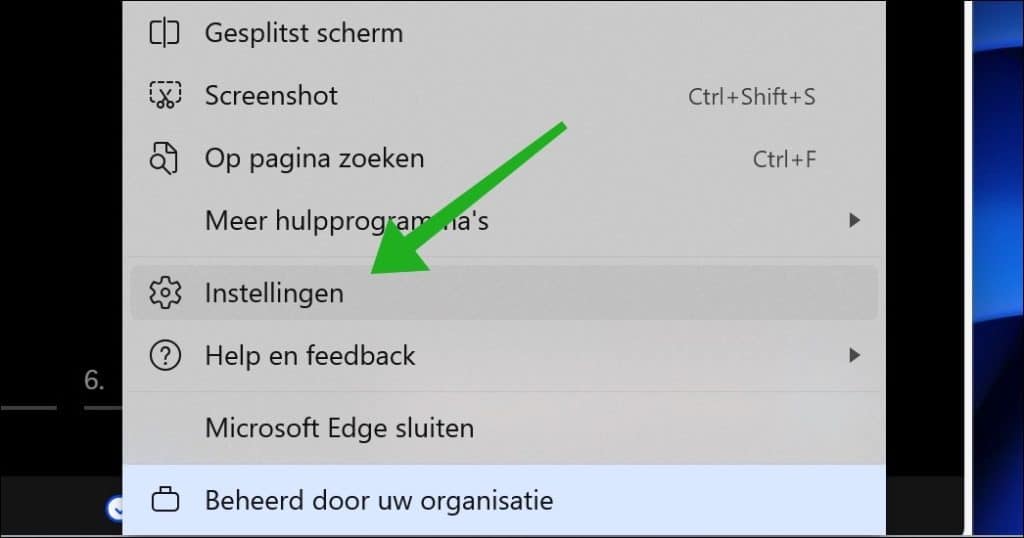 Edge instellingen openen