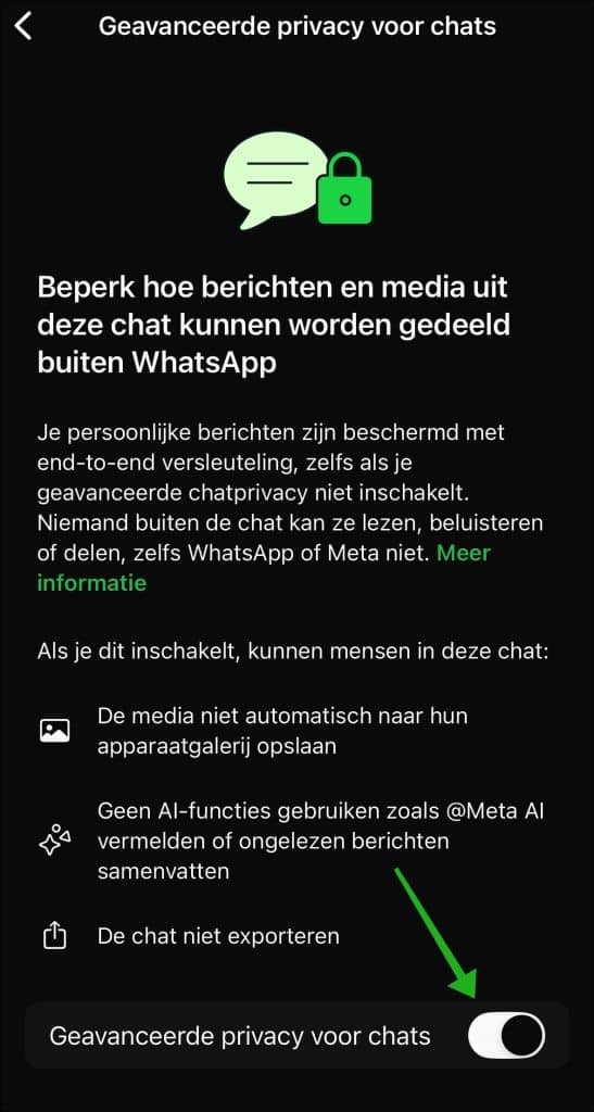 Geavanceerde privacy voor chats inschakelen