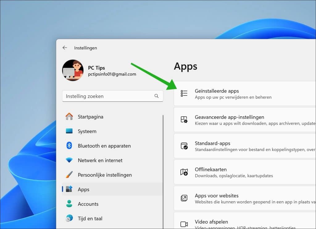 Geinstalleerde apps