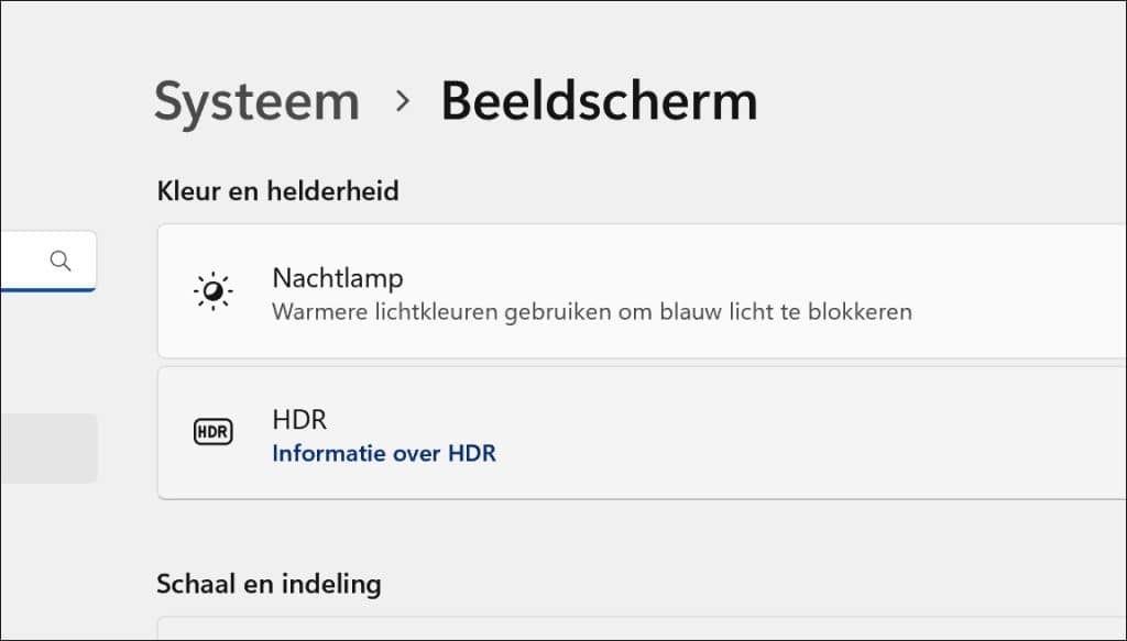HDR instellingen in Windows 11