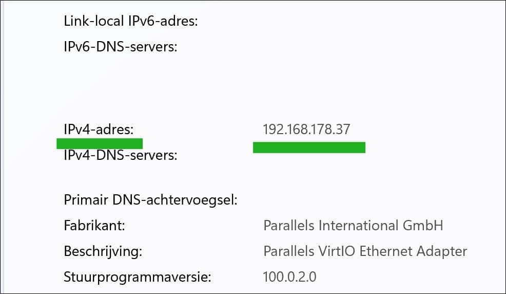 IP adres via instellingen