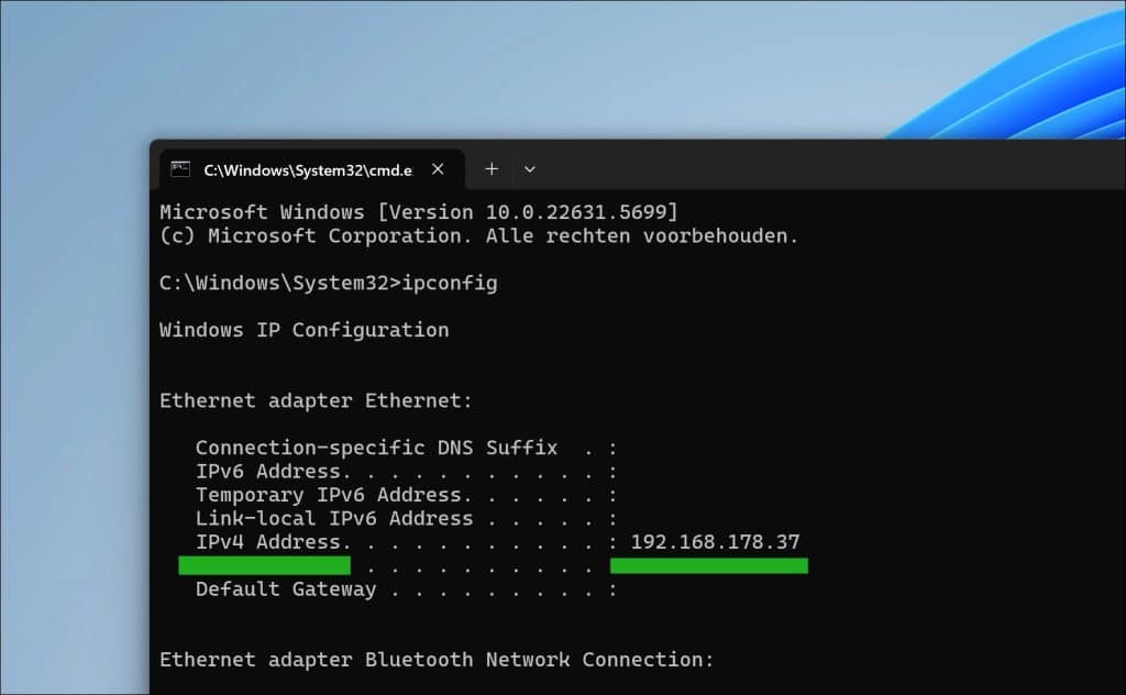 IP adres zoeken via Opdrachtprompt