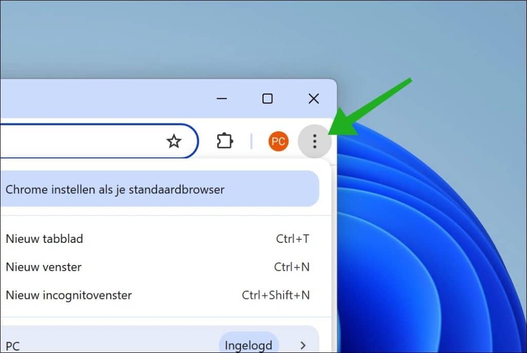 Instellingen openen in Chrome