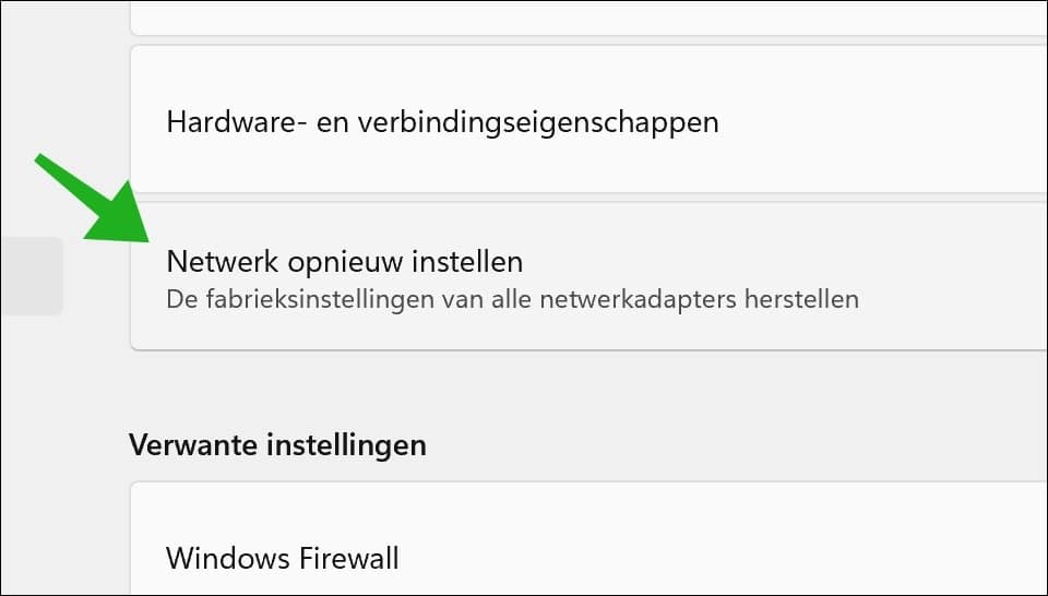 Netwerk opnieuw instellen