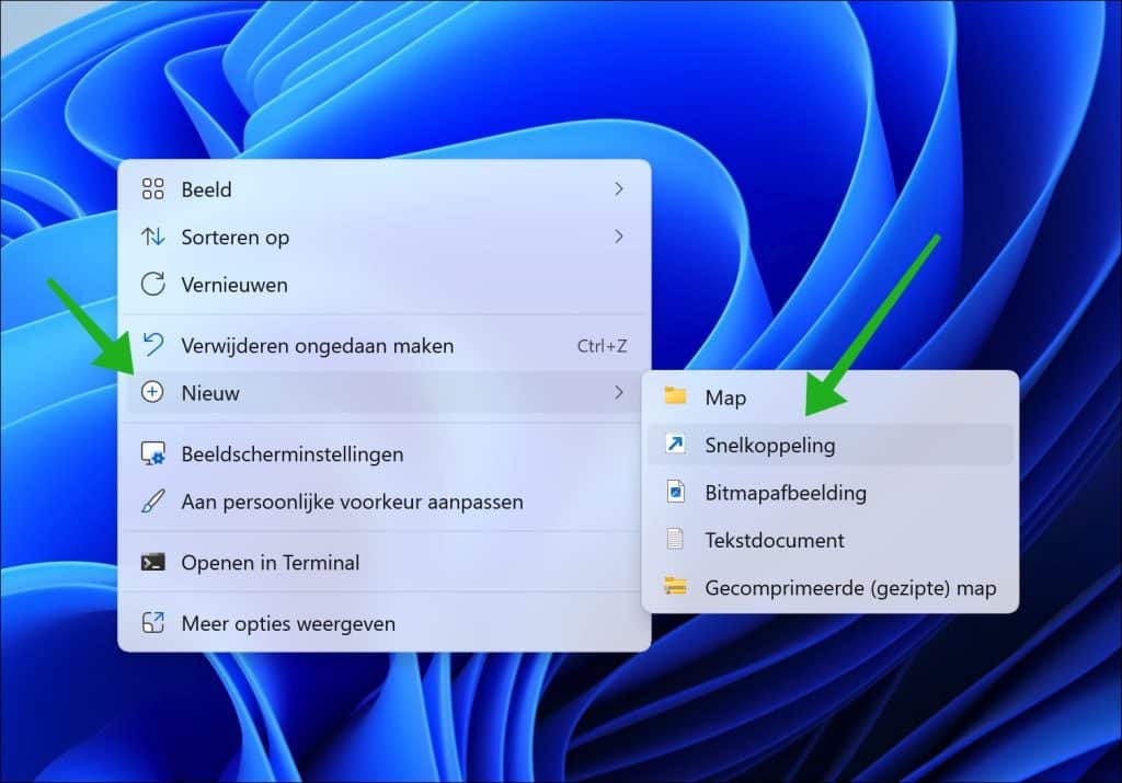 Nieuwe snelkoppeling maken