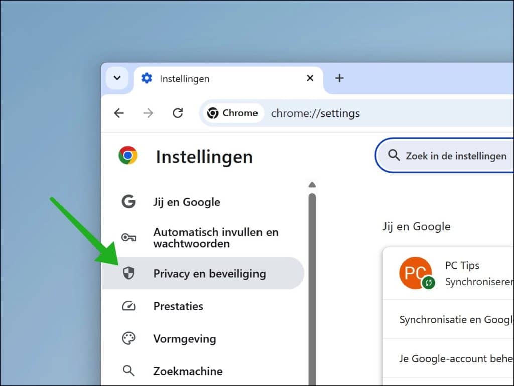 Privacy en beveiliging instellingen