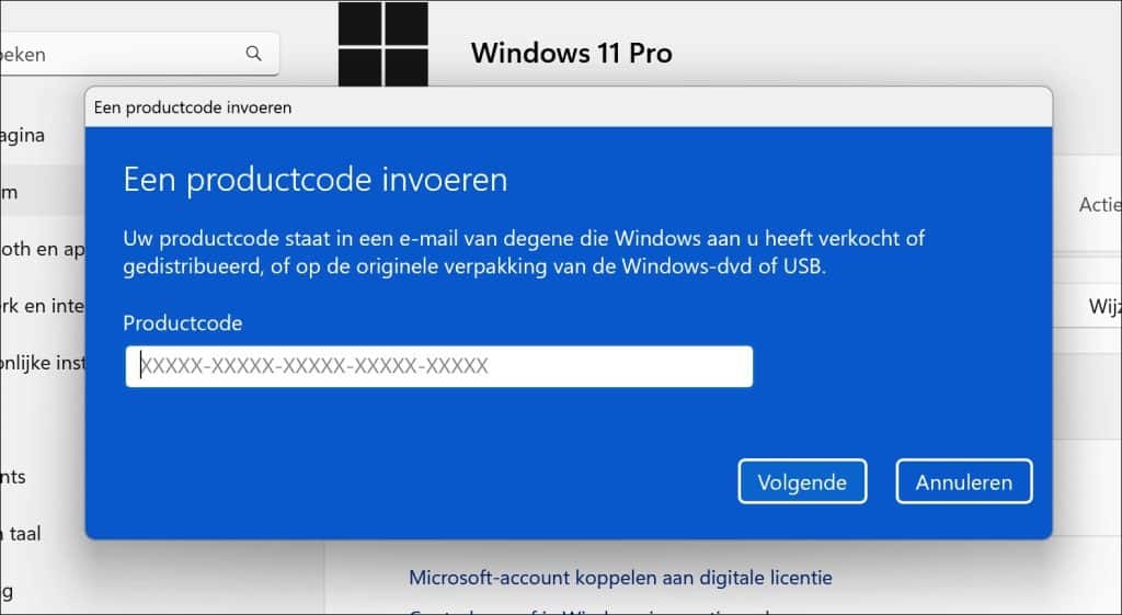 Productcode invoeren
