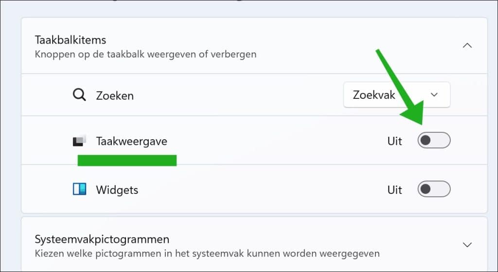 Taakweergave uitschakelen