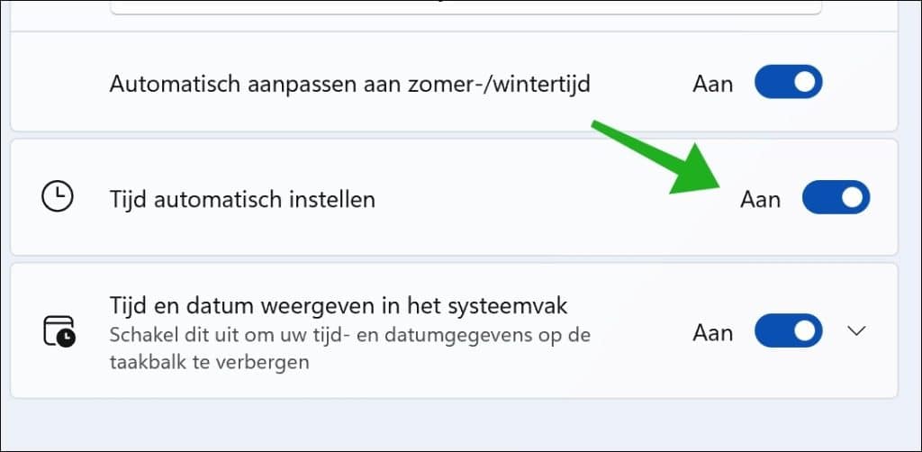 Tijd automatisch instellen