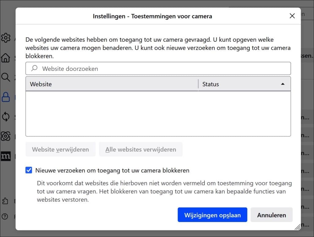 Nieuwe verzoeken om toegang tot uw camera blokkeren