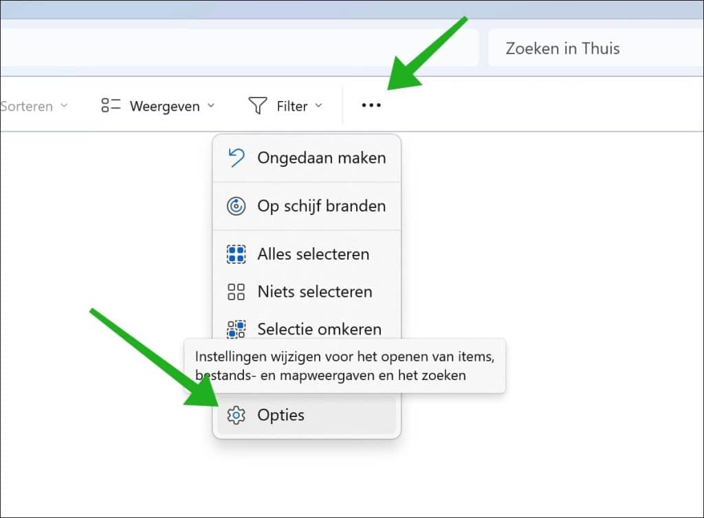Verkenner opties