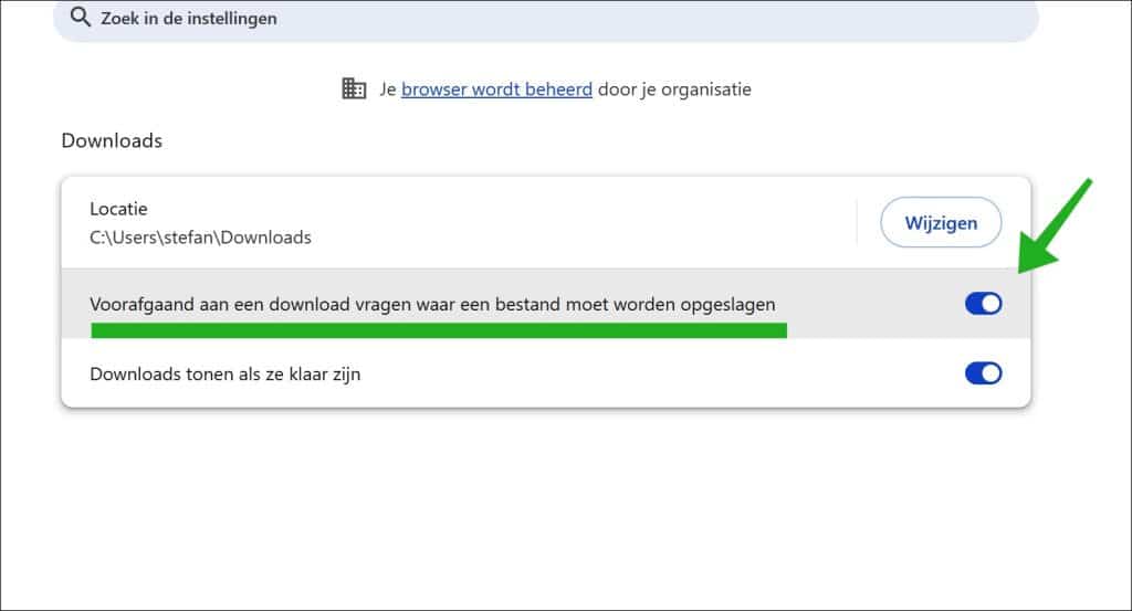 Voorafgaand aan een download vragen waar een bestand moet worden opgeslagen