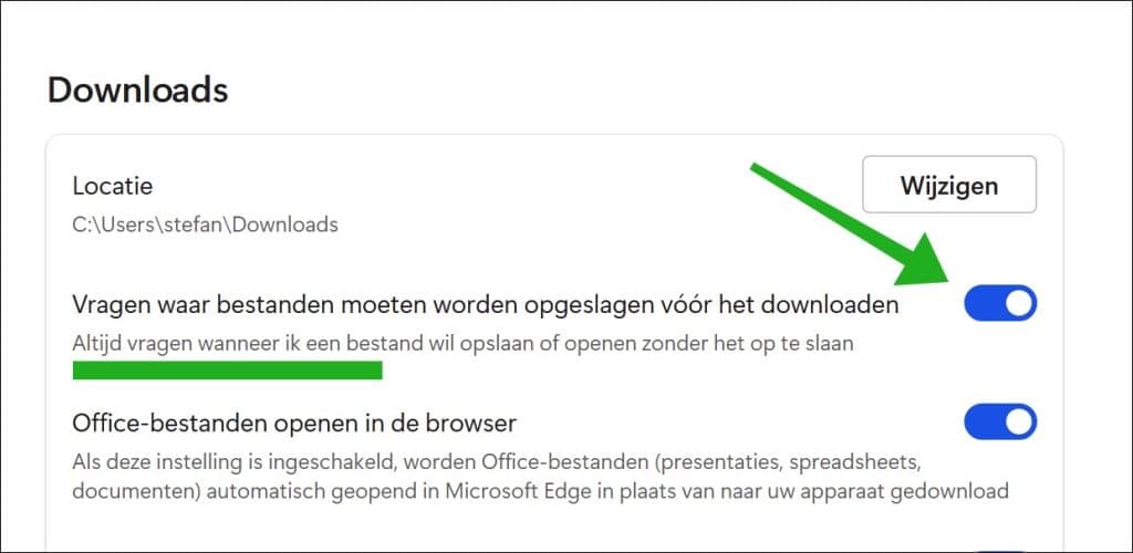 Vragen waar bestanden moeten worden opgeslagen vóór het downloaden