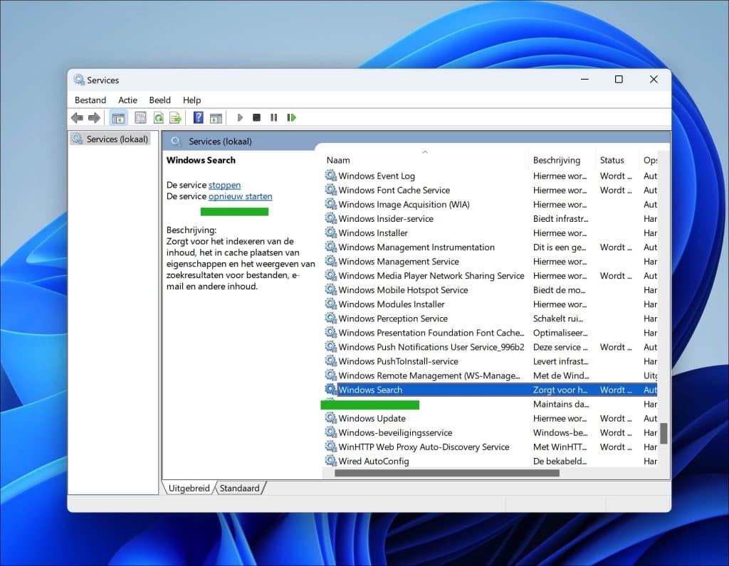 Windows Search service starten