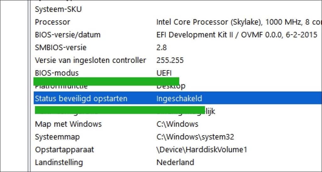 bios mode uefi status beveiligd opstarten