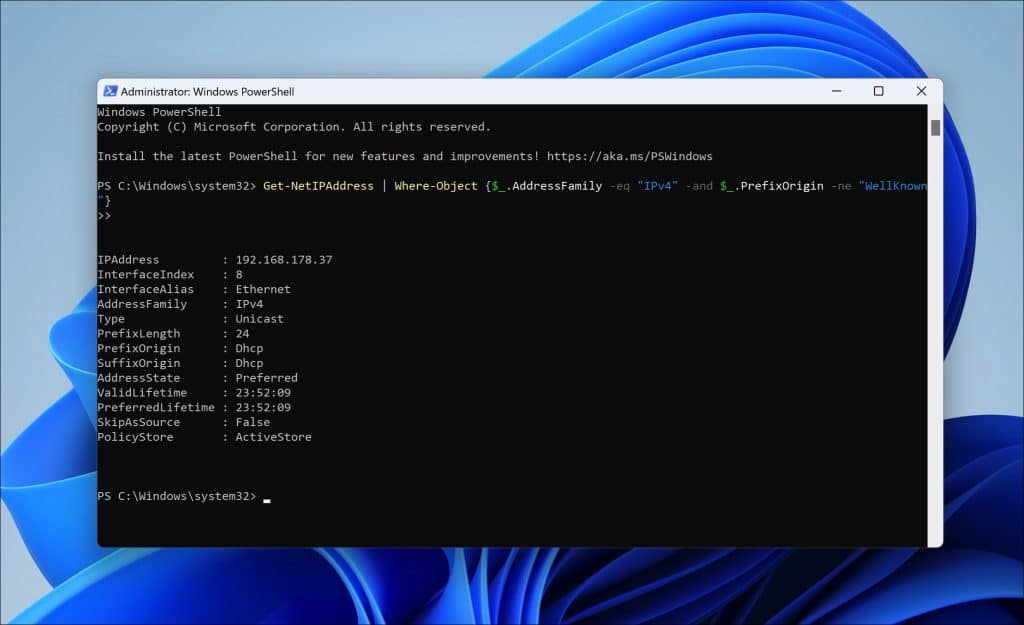 ip adres zoeken via powershell