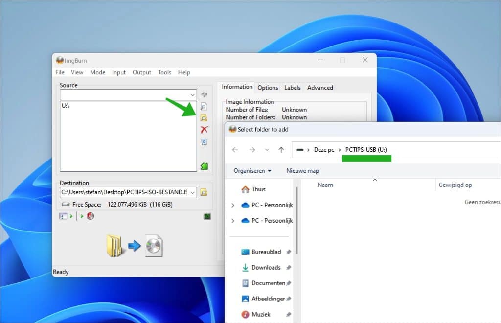 usb selecteren als bron