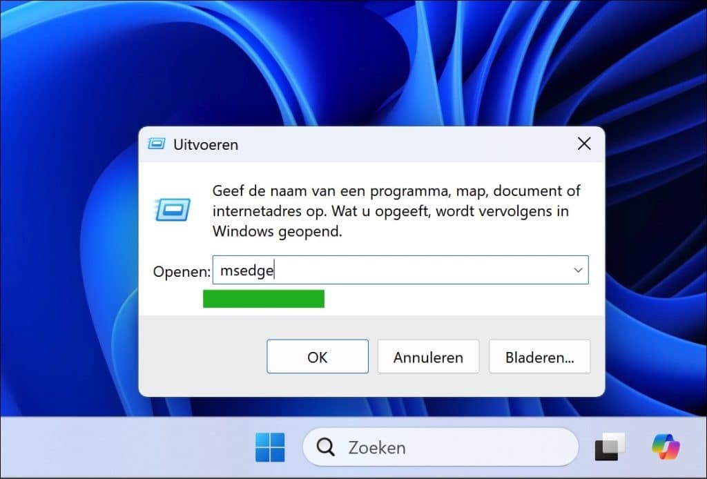 Edge openen Via Uitvoeren