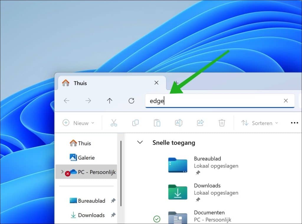 Edge openen Via een snelkoppeling in de Verkenner