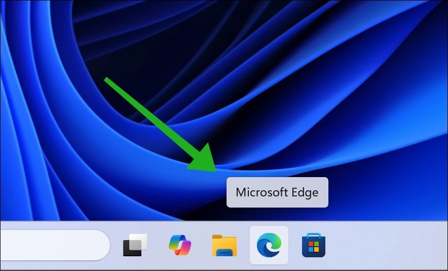 Edge openen via taakbalk