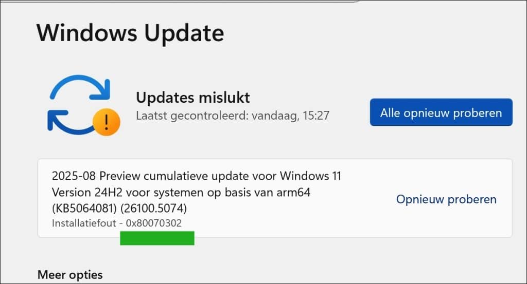 Installatiefout 0x80070302