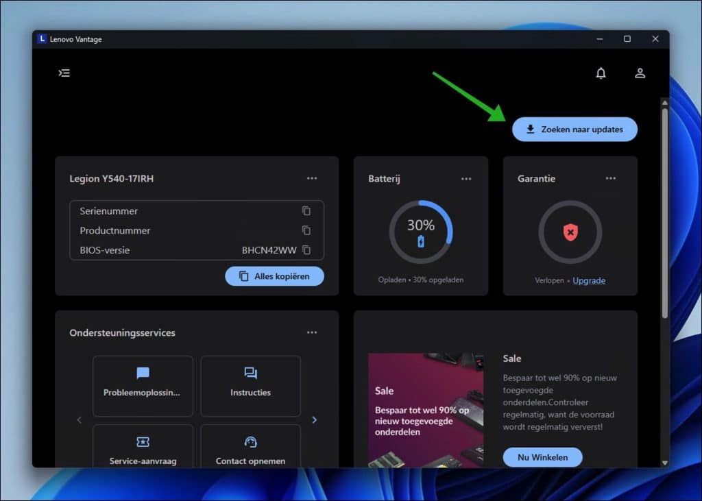 Lenovo Vantage zoeken naar updates