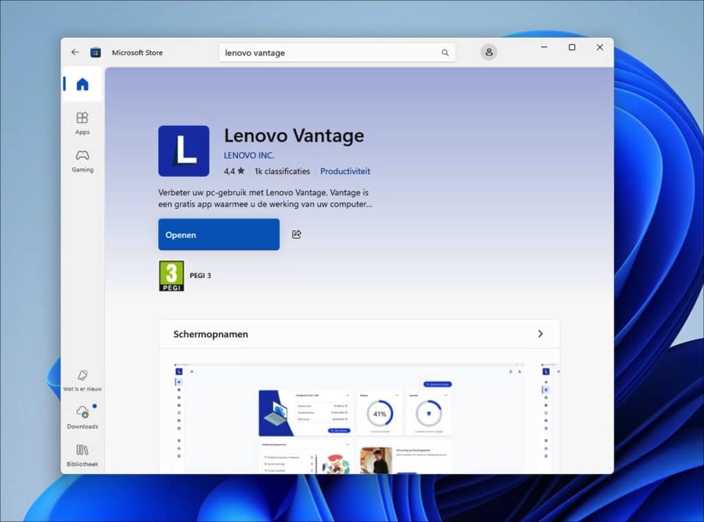 Lenovo vantage installeren
