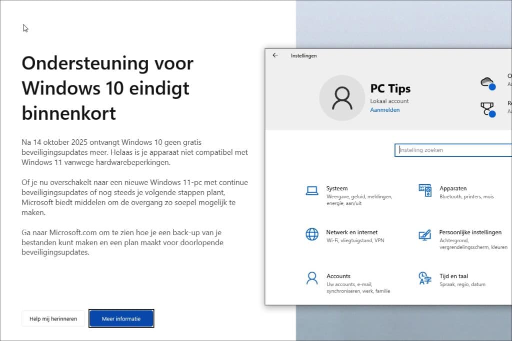 Ondersteuning voor Windows 10 eindigt binnenkort