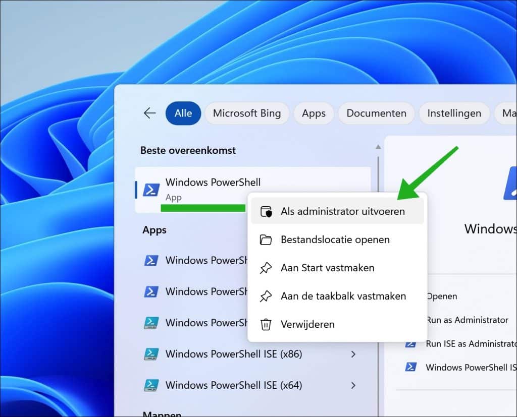 PowerShell uitvoeren als administrator