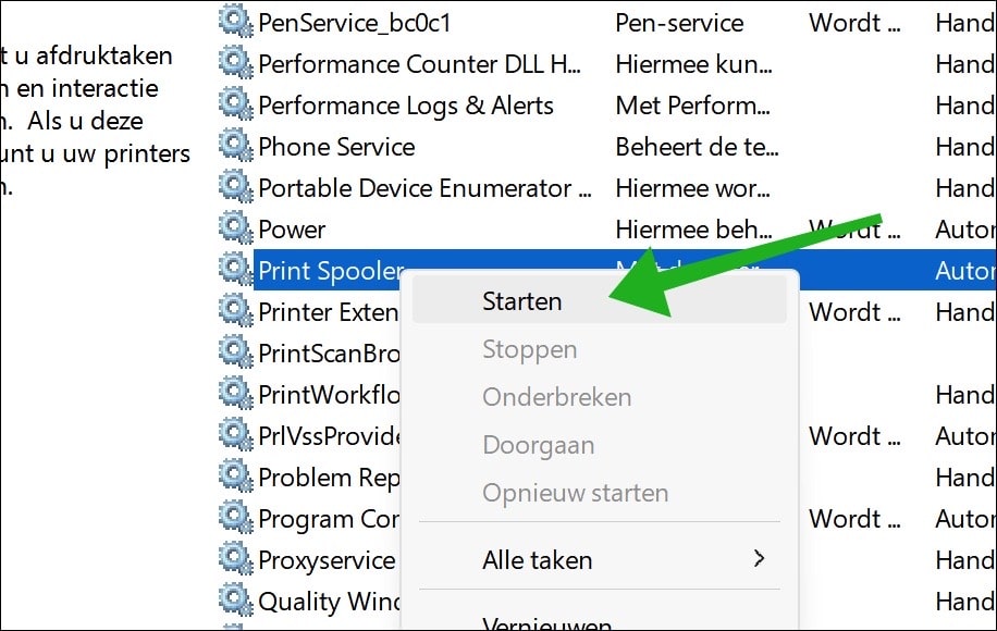 Print Spooler opnieuw starten