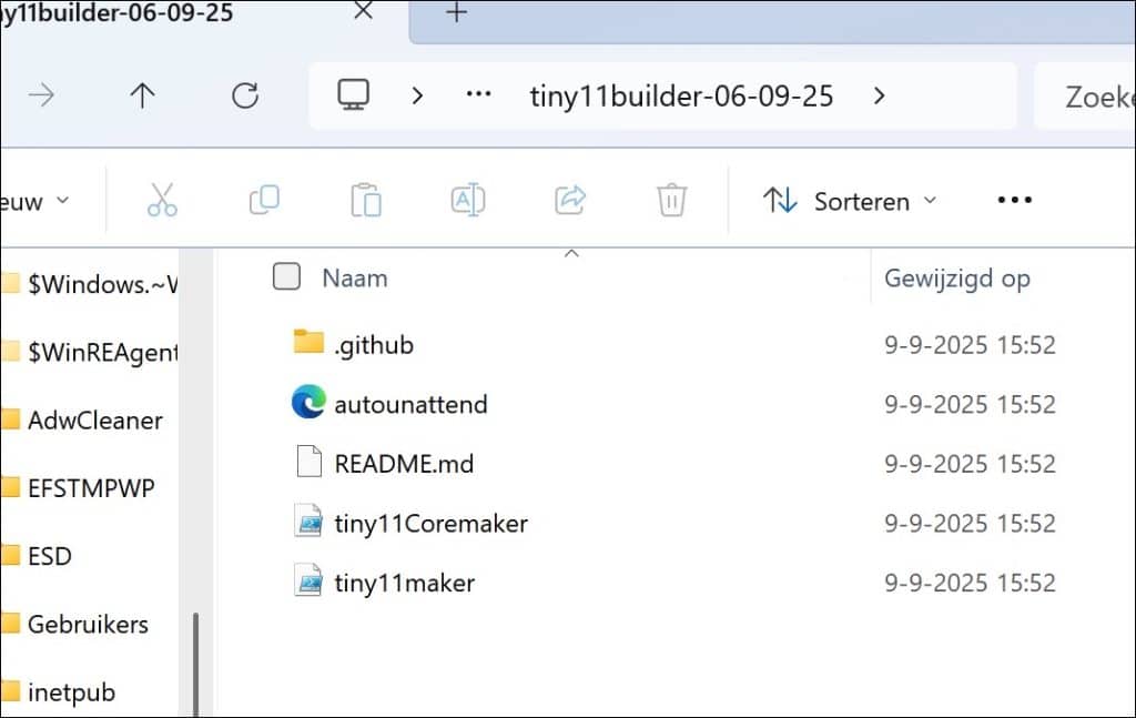 Tiny11builder uitpakken