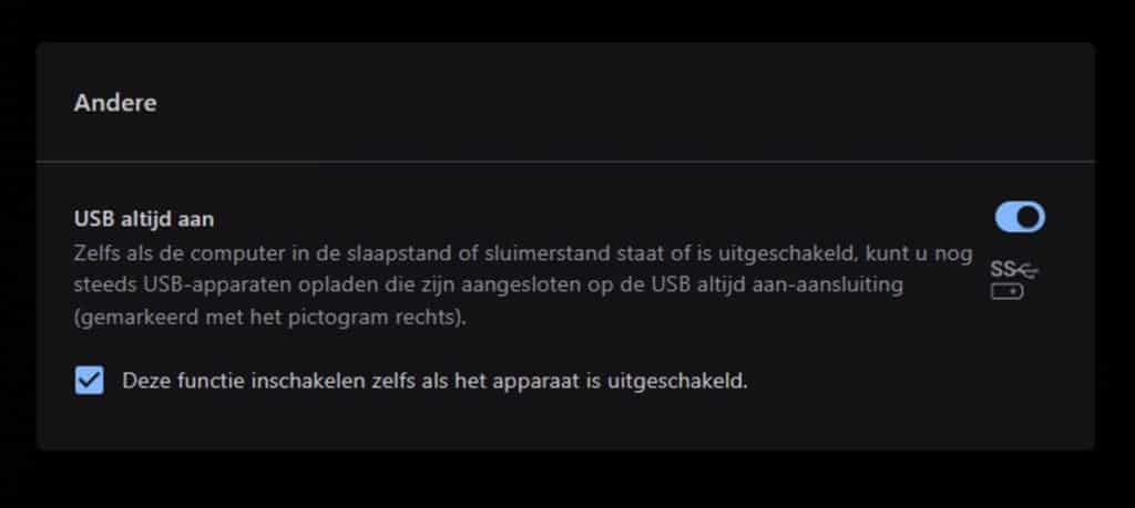 USB altijd aan